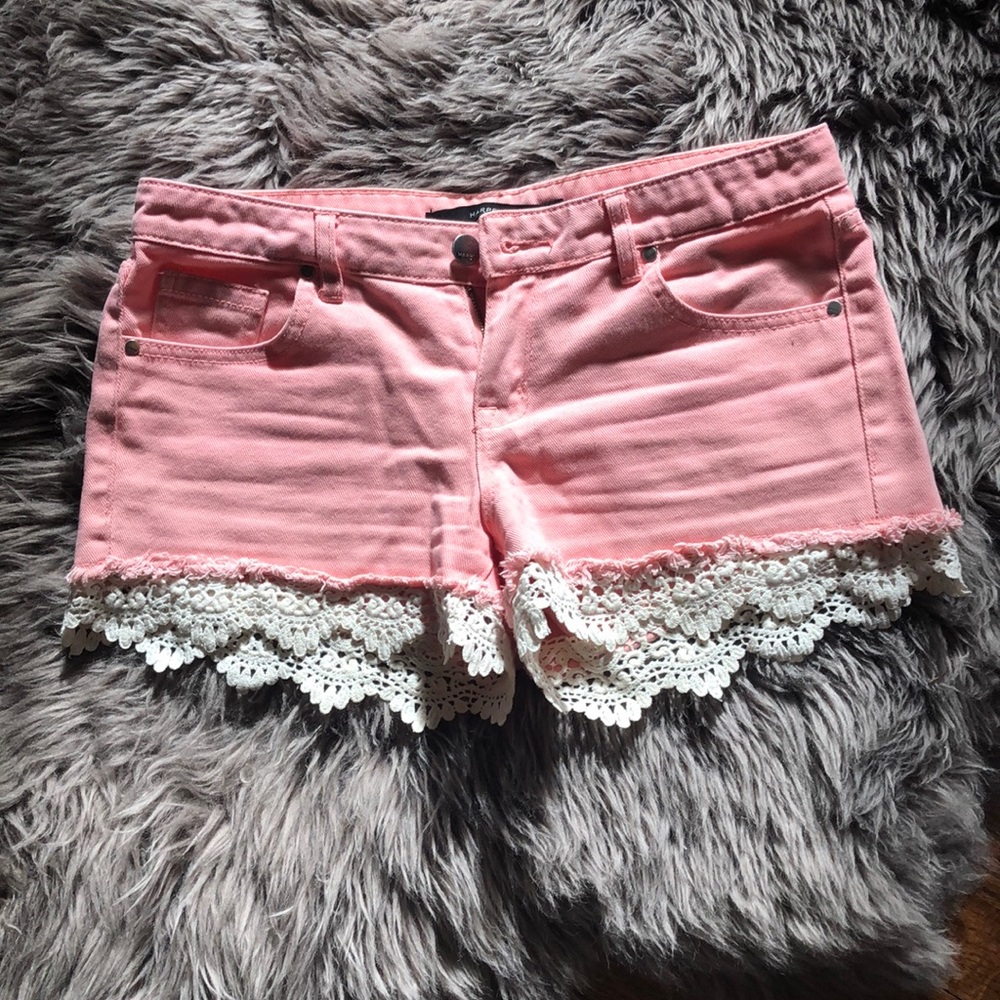 Pink denim cutoffs